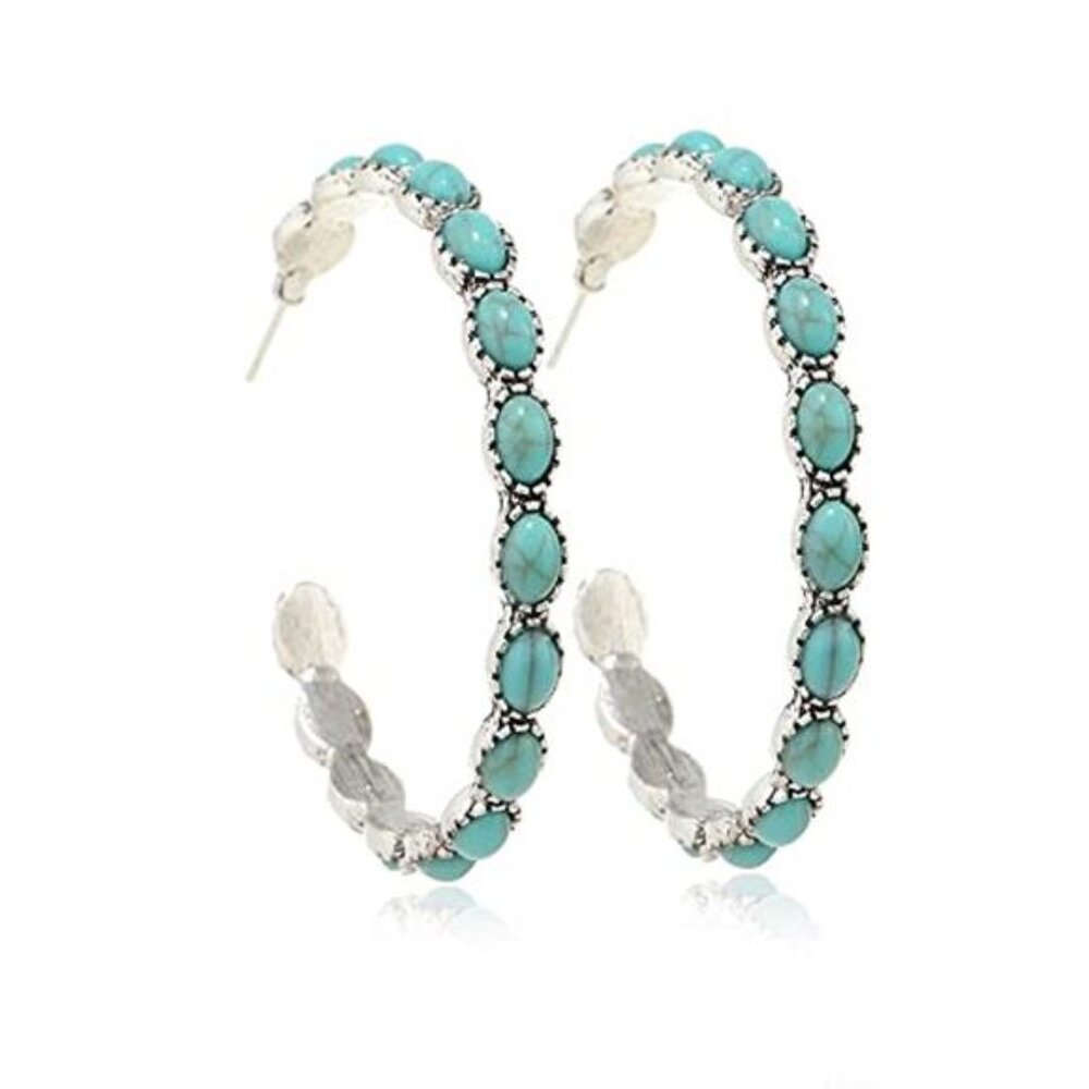 Turquoise Oval Drop Earrings Western Beaded Teardrop Dangle